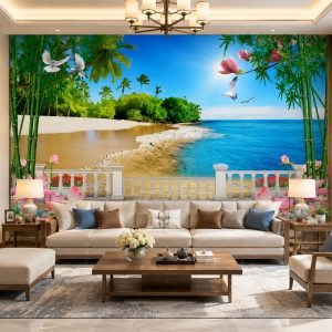 Tranh phong cảnh biển dán tường phòng khách 3d nhiệt đới 30346