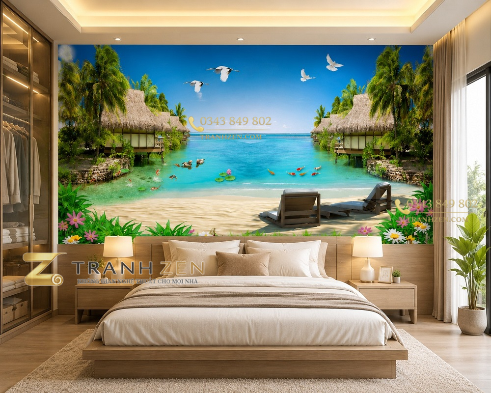 Tranh phong cảnh biển dán tường phòng ngủ 30448