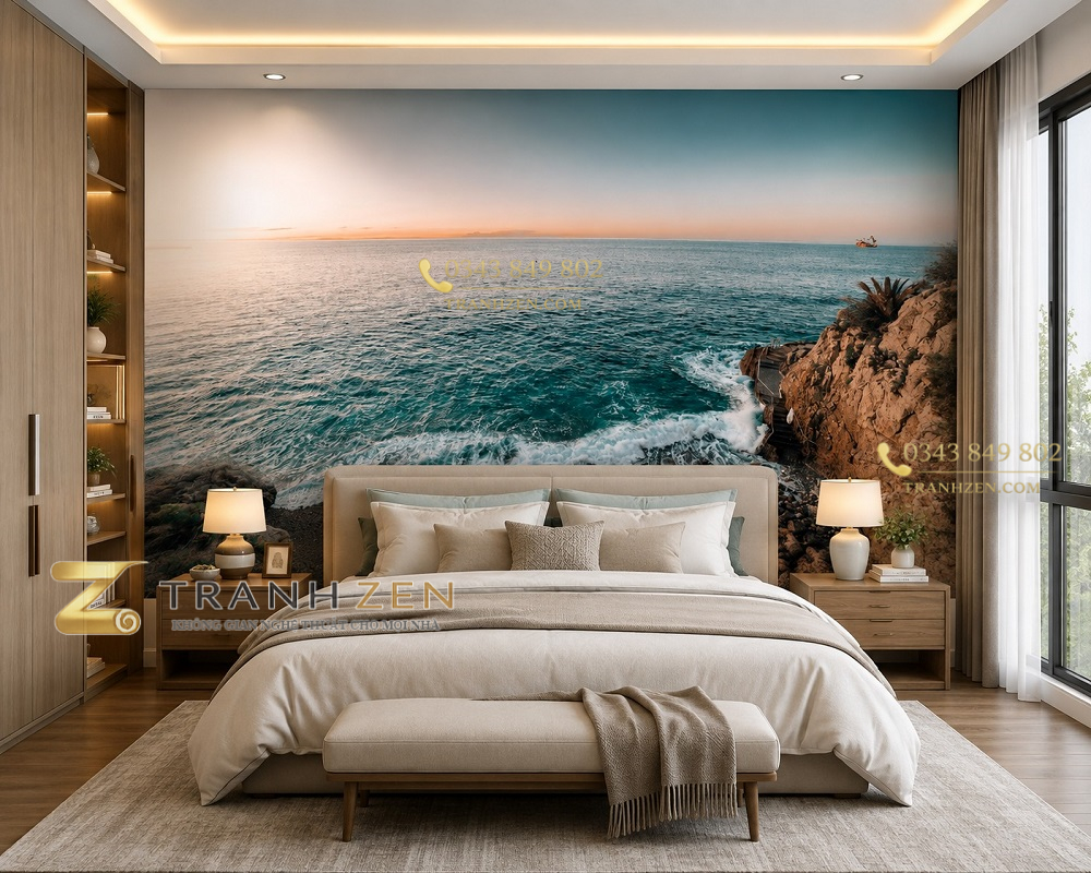 Tranh phong cảnh biển dán tường phòng ngủ 32022