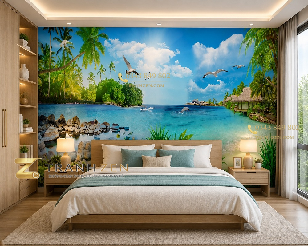 Tranh phong cảnh biển dán tường phòng ngủ 33945