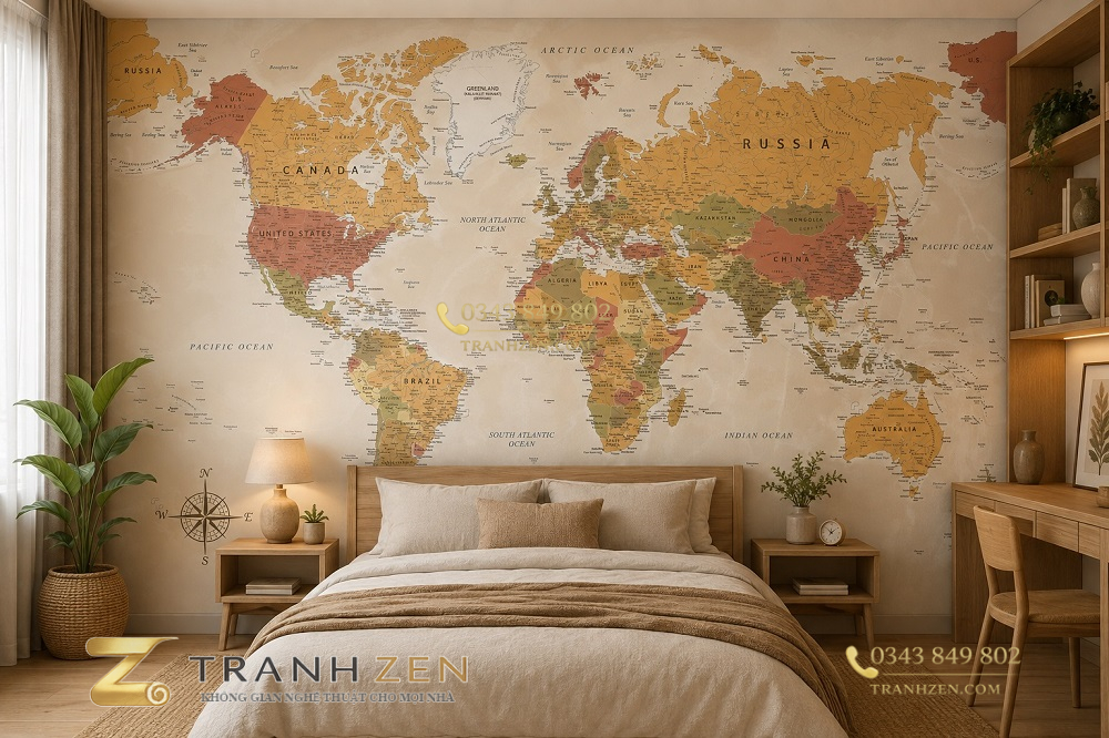 Tranh bản đồ thế giới phòng ngủ st2444395429