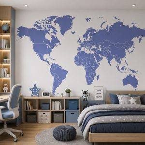 Tranh dán tường bản đồ thế giới màu tím hiện đại st2667276269