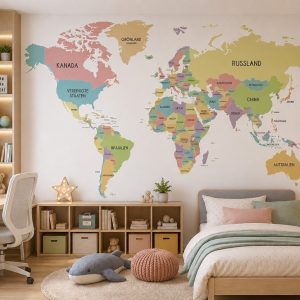 Tranh dán tường bản đồ thế giới nhiều màu phòng ngủ trẻ em st2486740855