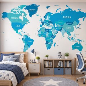 Tranh dán tường bản đồ thế giới phòng ngủ trẻ em st2419698267