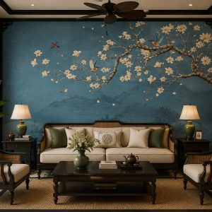 Tranh dán tường indochine trang trí phòng khách 36057