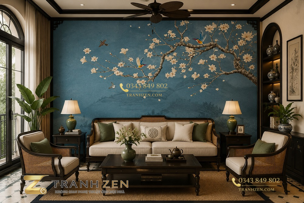 Tranh dán tường indochine trang trí phòng khách 36057