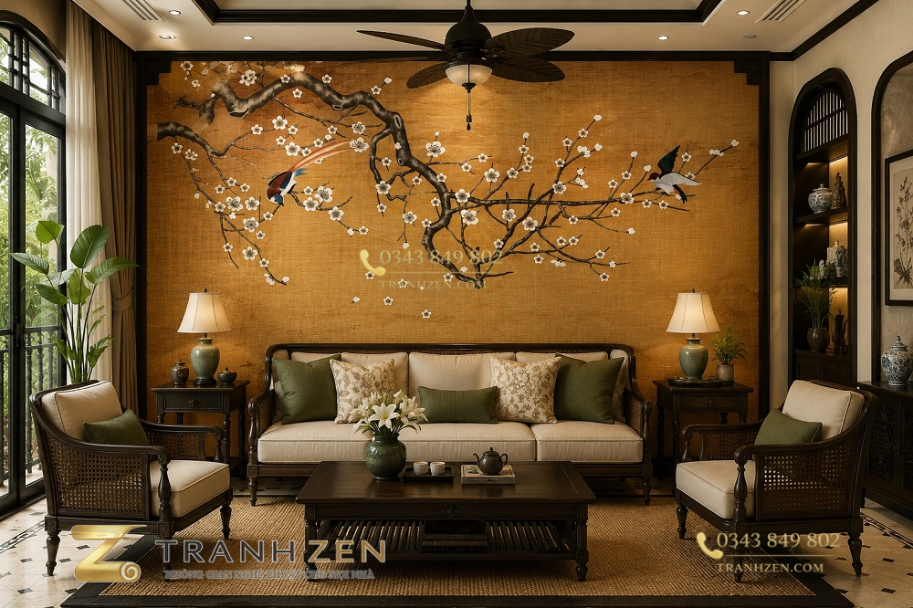 Tranh dán tường indochine trang trí phòng khách 98453