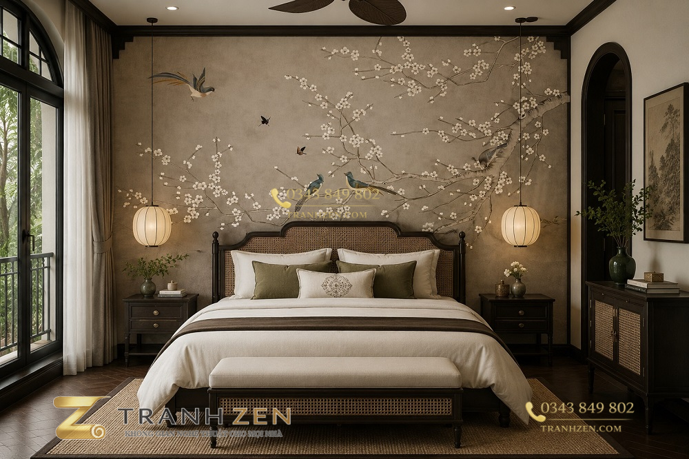 Tranh dán tường indochine trang trí phòng ngủ 32675