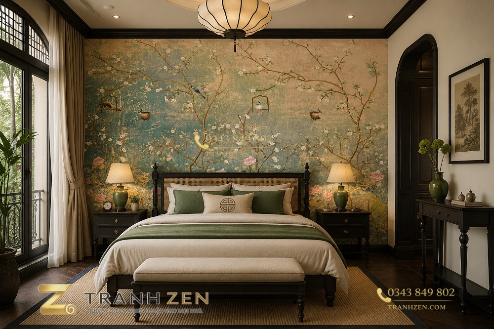 Tranh dán tường indochine trang trí phòng ngủ 534963