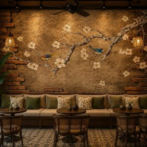 Tranh dán tường indochine trang trí quán cafe 34661