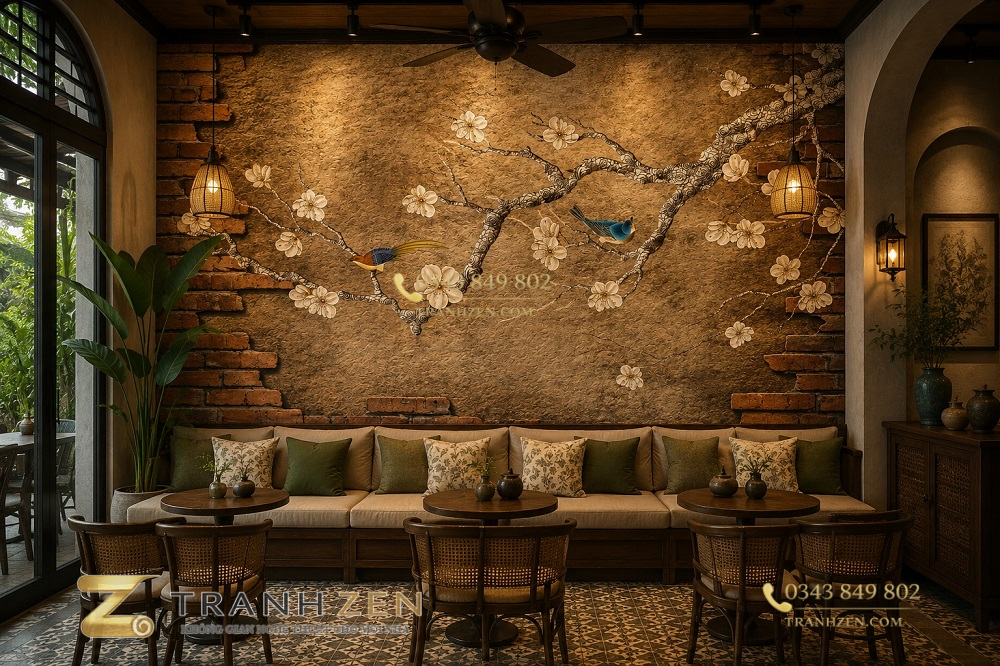 Tranh dán tường indochine trang trí quán cafe 34661