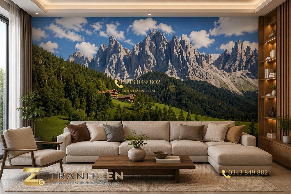 Tranh dán tường phong cảnh đồi núi dolomites trang trí phòng khách dn982026