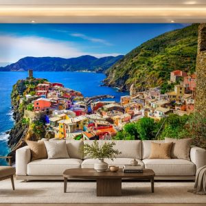 Tranh dán tường phòng khách phong cảnh biển làng chài đẹp 0012