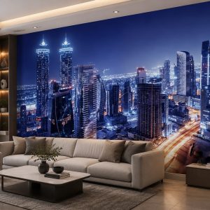 Tranh dán tường phòng khách thành phố về đêm hiện đại 34696
