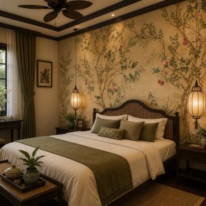 Tranh dán tường phòng ngủ phong cách indochine 48485