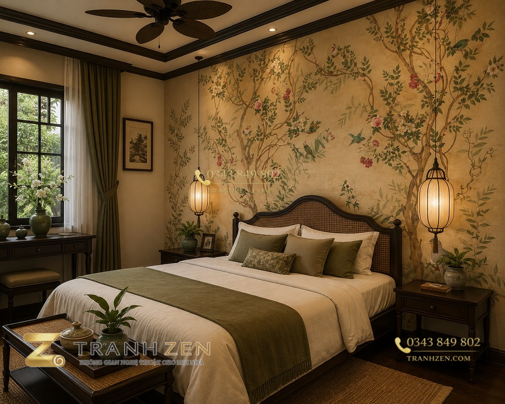 Tranh dán tường phòng ngủ phong cách indochine 48485