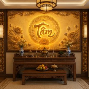 Tranh phong cách trúc chỉ chữ tâm trang trí ban thờ tc3820262