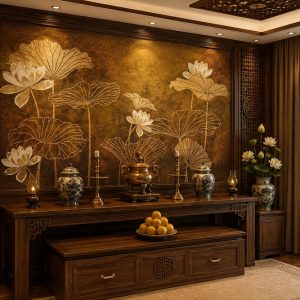 Tranh thờ hoa sen nền vàng 64188