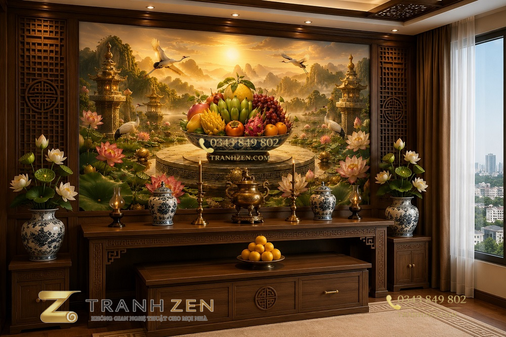 Tranh thờ mâm ngũ quả dán tường nq3820262
