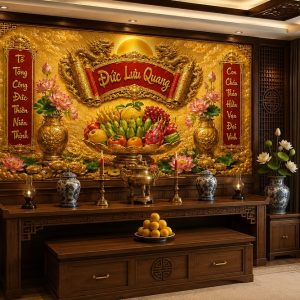 Tranh thờ ngũ quả Đức lưu quang dán tường ban thờ nq3820261