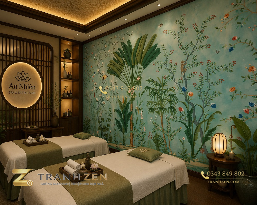 Trung tâm spa dưỡng sinh trang trí tường tranh indochine 42146
