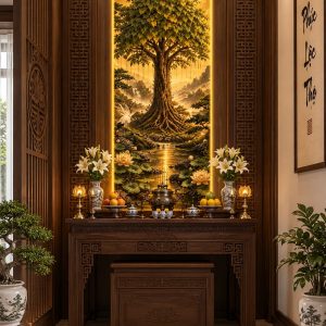 Tranh cây bồ đề dán sau ban thờ khổ dọc bd23920261