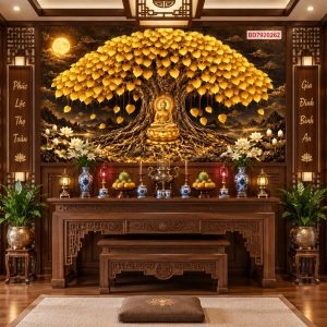Tranh cây bồ đề dán tường phòng thờ phật quang minh linh thiêng bd7920262