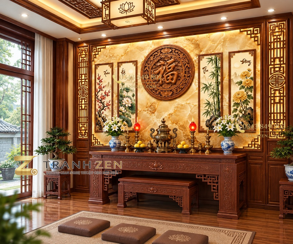 Tranh chữ phúc tứ quý xuân hạ thu đông dán tường phòng thờ pt23920266