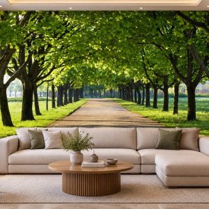 Tranh con đường hàng cây dán tường phong cảnh thiên nhiên xanh mát 00187