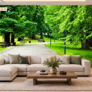 Tranh con đường hàng cây dán tường phòng khách công viên xanh thư giãn 00210