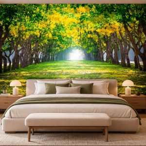 Tranh con đường hàng cây dán tường phòng ngủ không gian thiên nhiên xanh mát 00194