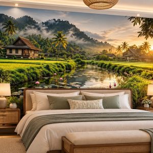 Tranh dán tường phong cảnh đồng quê ruộng lúa suối nước phòng ngủ vợ chồng png16147279