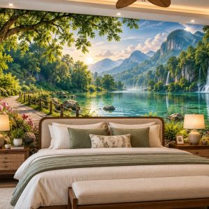 Tranh dán tường phong cảnh rừng núi hồ nước thác nước phòng ngủ vợ chồng 30920261