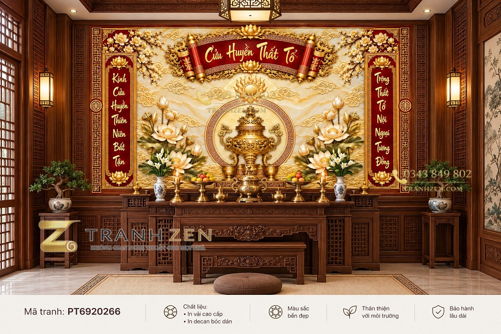 Tranh dán tường phòng thờ cửu huyền thất tổ hoa sen pt6920266