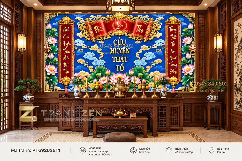 Tranh dán tường phòng thờ cửu huyền thất tổ phúc lộc thọ pt69202611