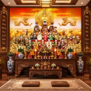 Tranh dán tường phòng thờ đạo mẫu tứ phủ công đồng linh thiêng bp988