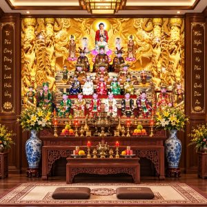 Tranh dán tường phòng thờ đạo mẫu tứ phủ công đồng rồng vàng linh thiêng bp989