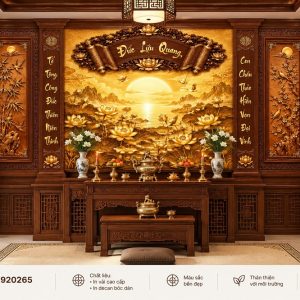 Tranh dán tường phòng thờ đức lưu quang phong cảnh hoa sen pt6920265