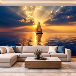 Tranh dán tường thuận buồm xuôi gió thuyền buồm hoàng hôn biển phòng khách ab737699070