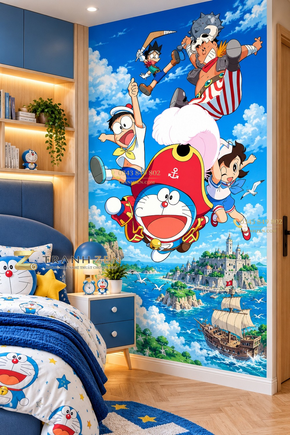 Tranh dán tường trẻ em doraemon hải tặc phiêu lưu phòng bé doraemon20263