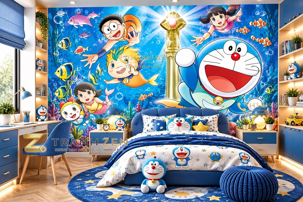 Tranh dán tường trẻ em doraemon phiêu lưu đại dương phòng bé doraemon20265