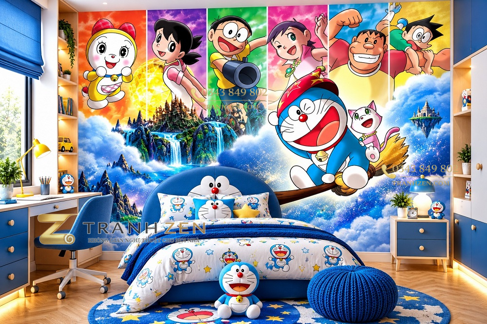 Tranh dán tường trẻ em doraemon phiêu lưu thế giới kỳ ảo phòng bé doraemon20266