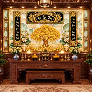Tranh đức lưu quang cây tài lộc phòng thờ cổ pt249202610