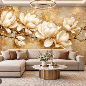 Tranh hoa mộc lan dán tường phòng khách sắc vàng nghệ thuật sang trọng ab1041133624