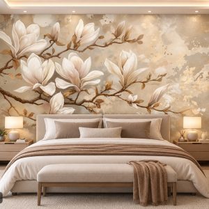 Tranh hoa mộc lan dán tường phòng ngủ tông be trang nhã ab804536183