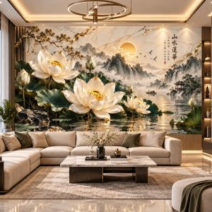 Tranh hoa sen dán tường phòng khách hiện đại hs22920263