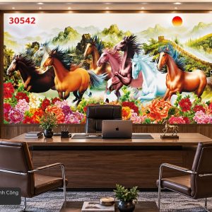 Tranh mã đáo thành công dán tường bát mã phong cảnh vạn lý trường thành 30542