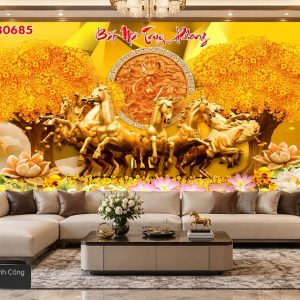 Tranh mã đáo thành công dán tường bát mã tụ phong phú quý 30685