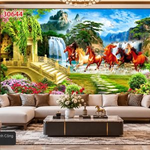 Tranh mã đáo thành công dán tường phong cảnh sơn thủy thác nước 30644