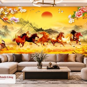 Tranh mã đáo thành công dán tường phòng khách bát mã kim mã phú quý 32469